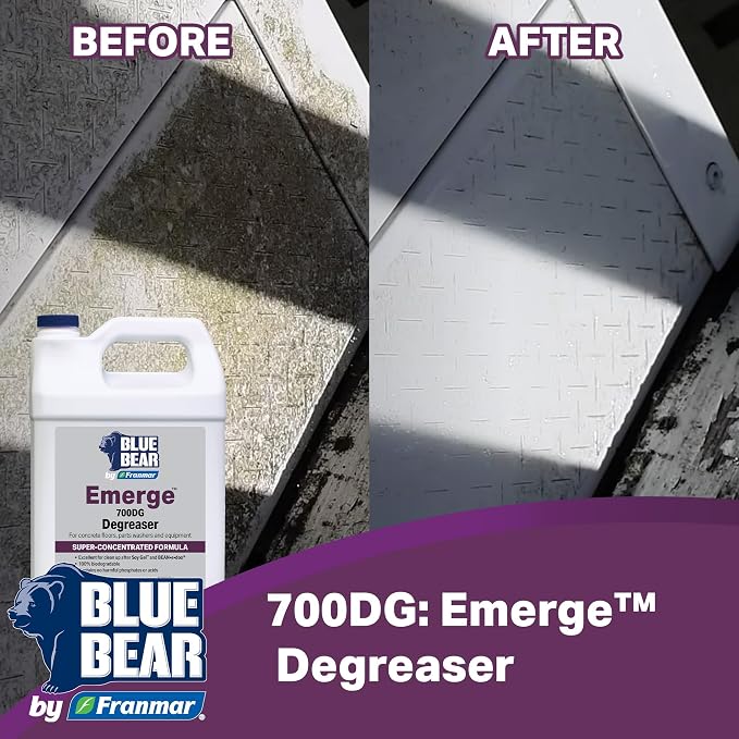 Blue Bear 700DG Emerge Degreaser Low-Odor, Biodegradable Cleaner Removes Oil, Grease, Dirt & Grime from Concrete, Tile, Wood, Stone & Tools Safe for Industrial Strength & Everyday Cleaning 1 Qt