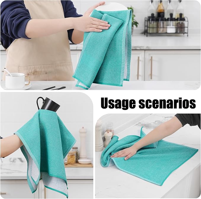 Homaxy Premium Kitchen Towels(18”x 28”, 3 Pack), Large Cotton Kitchen Hand Towels, Flat and Terry Dish Towels, 380 GSM Highly Absorbent Tea Towel Set with Hanging Loop, Teal