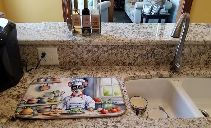 Caroline's Treasures DAC6313DDM Rat Terrier The Chef Dish Drying Mat Absorbent Dish Drying Mat Pad for Kitchen Counter Dish Drainer Mat for Countertop, 14 x 21", Multicolor