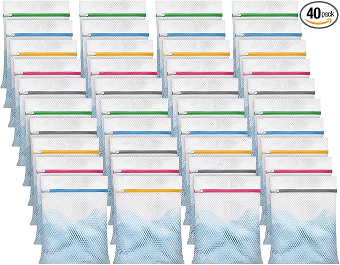 Junkin 40 Pack Honeycomb Mesh Laundry Bags Reusable Delicate Wash Bags with Anti-rust Zippers Durable Washing Machine Bag for Bras, Lingerie, Socks, Baby Clothes (12x16 Inch)