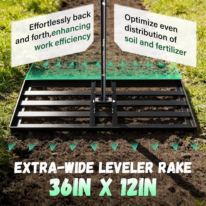 Lawn Leveling Rake 36X12 inch,Lawn Leveler with 78" Long Handle,Heavy Duty Ground Leveler for Yard,Sand,Dirt,Golf and Farm,Effort Saving Lawn Leveling Tool,Landscape Leveling Rake