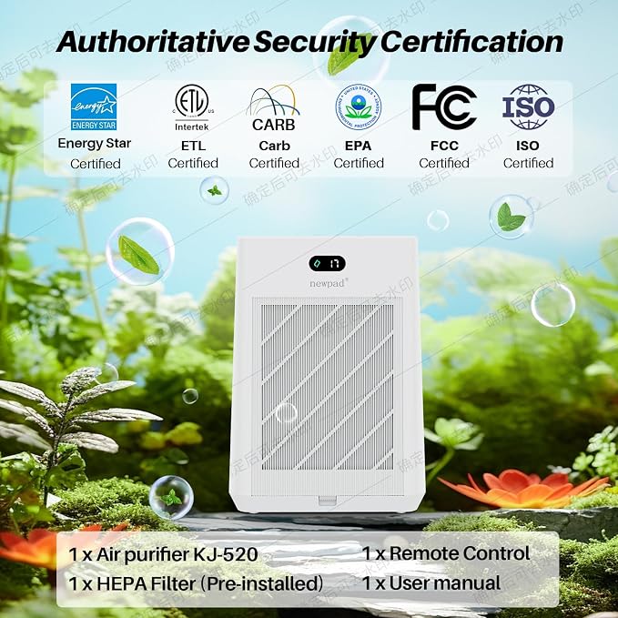 Air Purifiers for Home Large Room Covers Up to 2277 Ft², 22 dB HEPA Air Purifiers for Home Bedroom, Air Quality Monitor, Timer, Child Lock, KJ-520, White