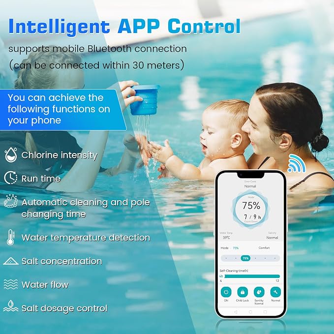 Smart Saltwater Chlorinator System for Above Ground Pool, Up to 10,500 Gallons Pool, Built-in Wi-Fi & App Remote Control, Salt Chlorine Generating System with Smart Digital Panel