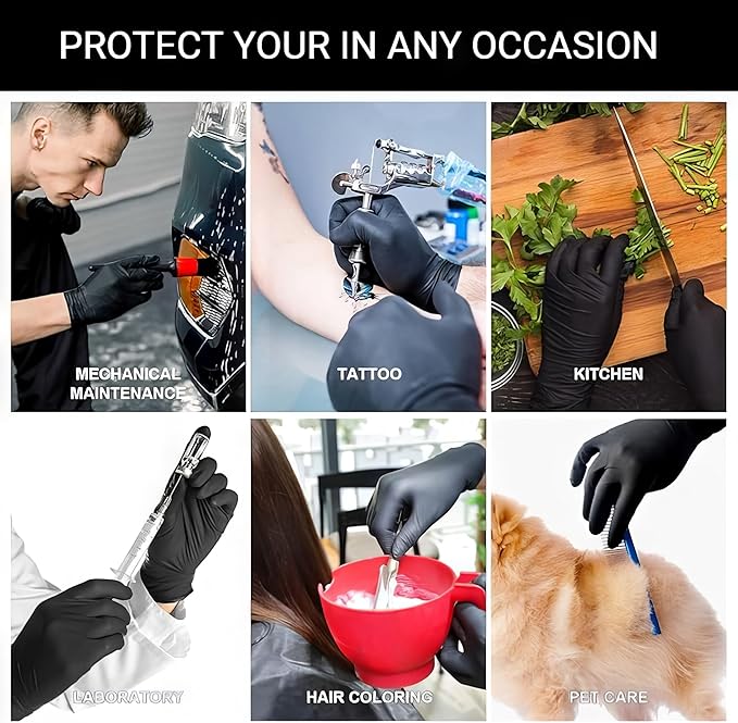 Disposable 5 & 8 Mil Black Nitrile Gloves S-XL – Heavy Duty Latex & Powder-Free – Textured, Chemical-Resistant