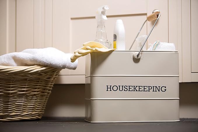 Living Nostalgia KitchenCraft Metal Cleaning Caddy, 33 x 21 x 26 cm - Antique Cream