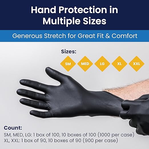 Adenna Dark Light Disposable Nitrile Gloves – 9 Mil, Heavy Duty Work Rubber Glove with Textured Grip, Non-Latex & Powder Free, Pack of 90, 2X-Large, Black