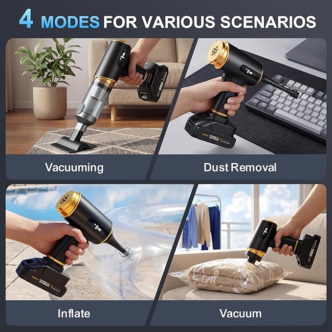 Handheld Vacuum Cleaner Cordless-17000PA Strong Suction for Car & Home, Car Vacuum Portable Rechargeable Lightweight for Pet Hair with HEPA Filter, Quick Clean in Office/Desk/Couch (Black)