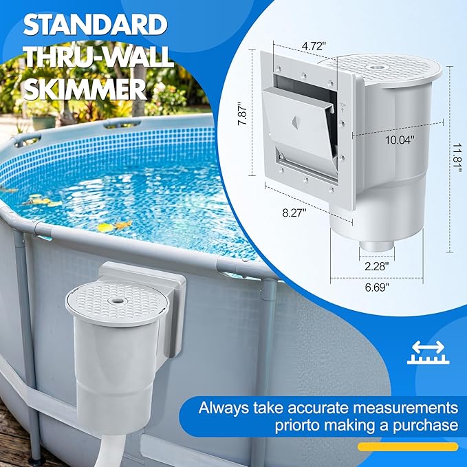 DeeprClean Through Wall Skimmer for Above Ground Pool, Heavy Duty Wall Mount Pool Skimmer Kit, Universally Fits All Standard Pool Wall Openings, In Wall Pool Surface Skimmer for Above ground Pool-Gray