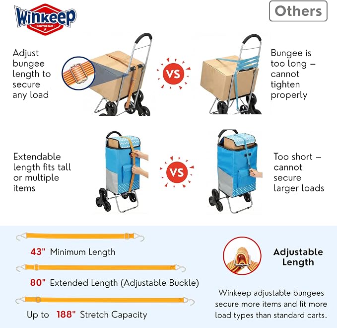 Shopping Cart, 220 lbs Capacity, Foldable Grocery Trolley with Large Bag, Laundry Utility, Adjustable Bungee Cord (Sky Blue)
