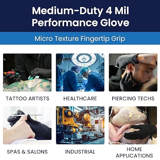 Adenna Night Angel Disposable Nitrile Gloves – 4 Mil, Powder Free Rubber Glove for Tattoo & Medical Use, Latex-Free, Tactile Sensitivity with Textured Grip, Case of 900, X-Large, Black