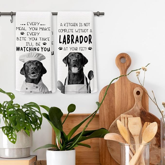Funny Labrador Dog Kitchen Towels 16x24 Inch Set of 2 | Labrador Lovers Gifts for Women Men Dish Tea Towels for Kitchen, Dog Lover Mom Dad Owner Gifts Decorative Hand Towel