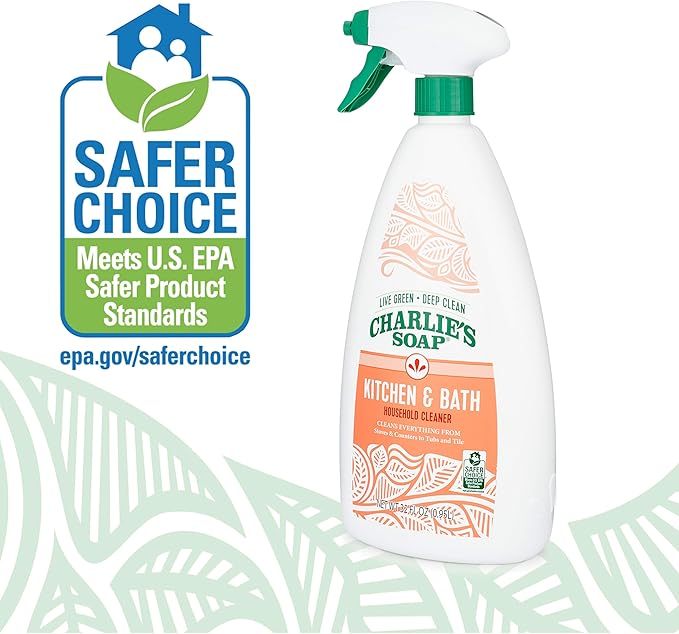 Charlie's Soap Kitchen & Bath Household Cleaner Spray (32 Fl. Oz., 1 Pack) Biodegradable Natural Kitchen and Bathroom Multi-Surface Cleaner