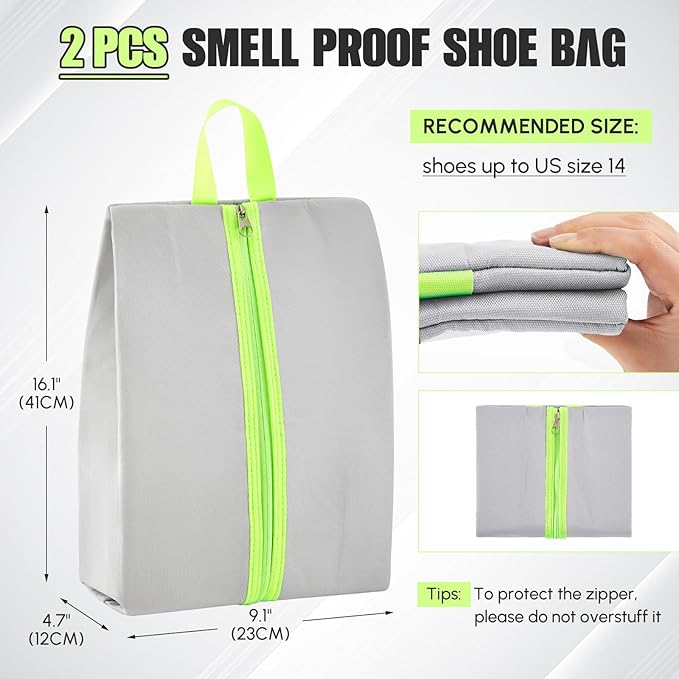 1 Pcs 2 Pack 4 Layer Smell Proof Cleat Bag Fits up to Size 14, Odor & Mud Resistant Cleat Storage, Waterproof, Fits Soccer, Football, Baseball & Golf Shoes (Gray)