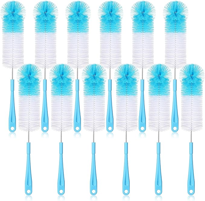 Reallnaive 12 Pcs Long Bottle Cleaning Brush Stainless Steel Handle Water Scrubbing 15.2 Inch Cleaning Brush Set for Washing Narrow Neck Bottles, Wine Decanter, Flask, Beer Brewing Supplies