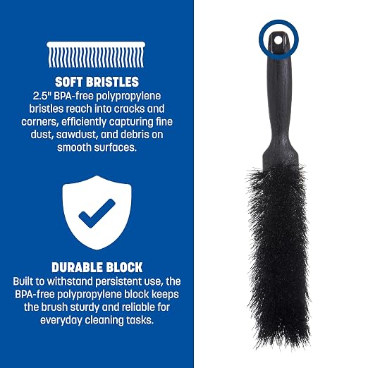 SPARTA Flo-Pac Bench Brush, Small Counter Broom with Handle for Cleaning Smooth Surfaces, 8", 1 Count, Black