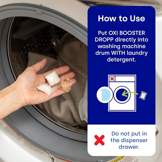 Dropps Oxi Booster Pods, Unscented (64 Count) - Laundry Whitener & Stain Remover | Free & Clear | Laundry Booster | Chlorine-Free Bleach Alternative | Clean Ingredients | Plastic-Free Packaging