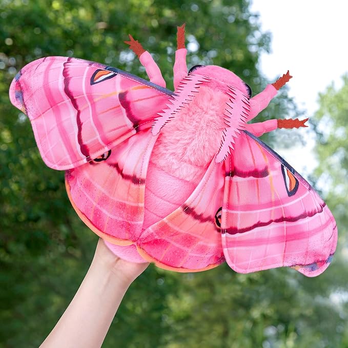 Moth Stuffed Animals Toy, Lifelike Pink Moths Plush 26in, Realistic Soft Big Wing Plushies Figure Gift Collection for Kids