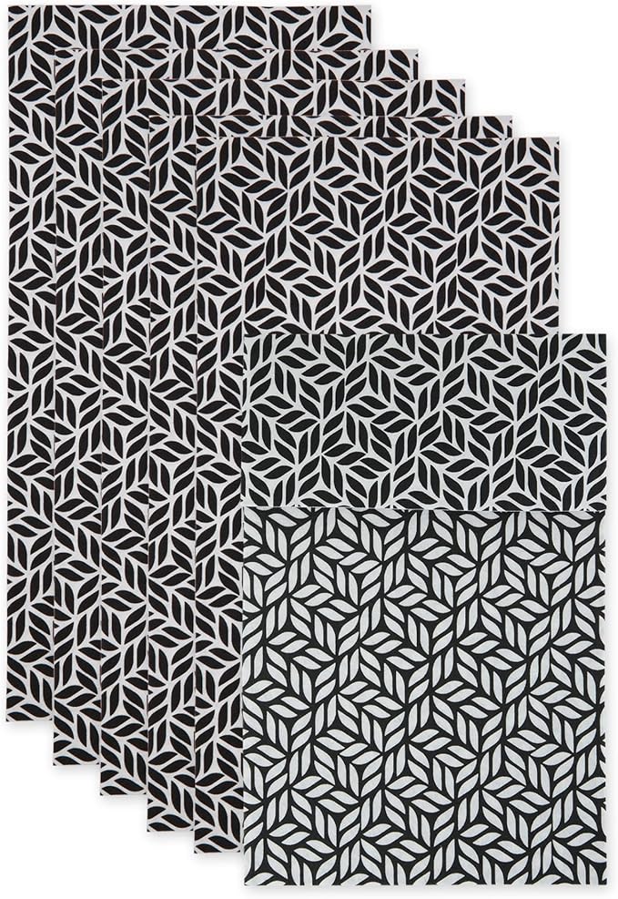DII Fridge Liner Collection Non-Adhesive, Cut to Fit, 12x24, Black Abstract Leaf, 6 Piece