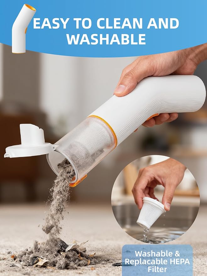 Vogano Car Vacuum Cleaner Cordless, 15KPa High Power, Portable Mini Handheld Vacuum Air Duster with 2 Suction Modes & Multi-Nozzles for Desk Home Office Pet Hair, White