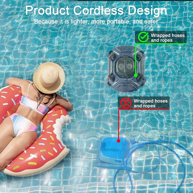 Cordless Robotic Pool Cleaner,Robotic Pool Vacuum Automatic Cleaning, Dual-Motor, Self-Parking,for Above/In Ground Swimming Pools (Rubber Stopper not Included)