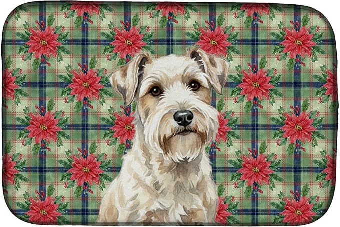 Caroline's Treasures Sealyham Terrier Christmas PoinsettIas Dish Drying Mat Absorbent Dish Drying Mat Pad for Kitchen Counter Dish Drainer Mat for Countertop, 14 x 21", Multicolor
