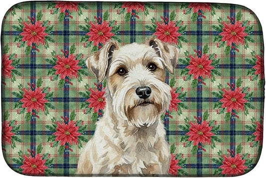 Caroline's Treasures Sealyham Terrier Christmas PoinsettIas Dish Drying Mat Absorbent Dish Drying Mat Pad for Kitchen Counter Dish Drainer Mat for Countertop, 14 x 21", Multicolor