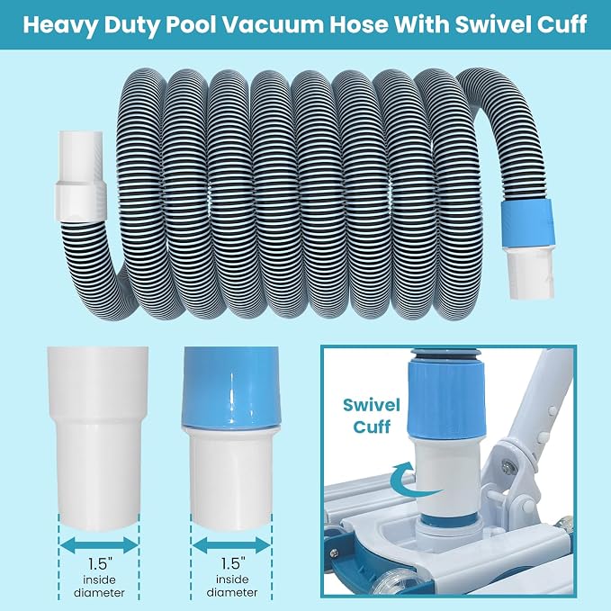 POOLWHALE Professional 1-1/2-Inch x 36-Feet Swimming Pool Vacuum Hoses and Weighted Rotatable Handle Vacuum Head with Wheels, Perfect for Above Ground and Inground Pools