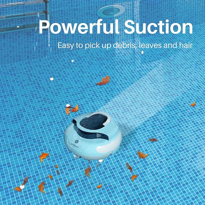 POOLPURE DR-SP45G – 120-Minute Robotic Pool Cleaner with Dual 35W Motors, Long-Lasting Battery, and Customizable Path, Ideal for Above-Ground Pools up to 45ft (Blue)