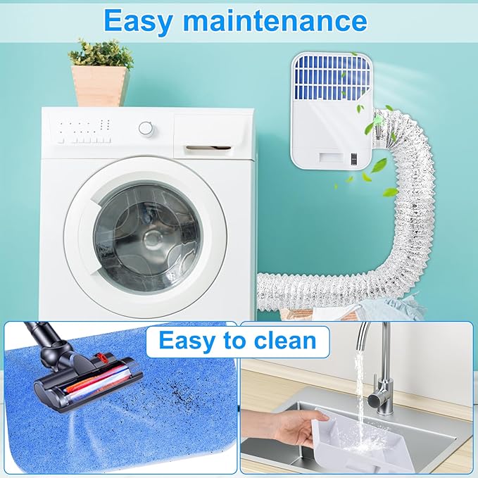 3-in-1 Indoor Dryer Vent Kit,Upgrade Energy Efficient Dryer Lint Trap,6 Polyester Filter&10ft Dryer Vent Hose & Water Drawer System for Electric Clothes Dryers，Enhanced Air Quality