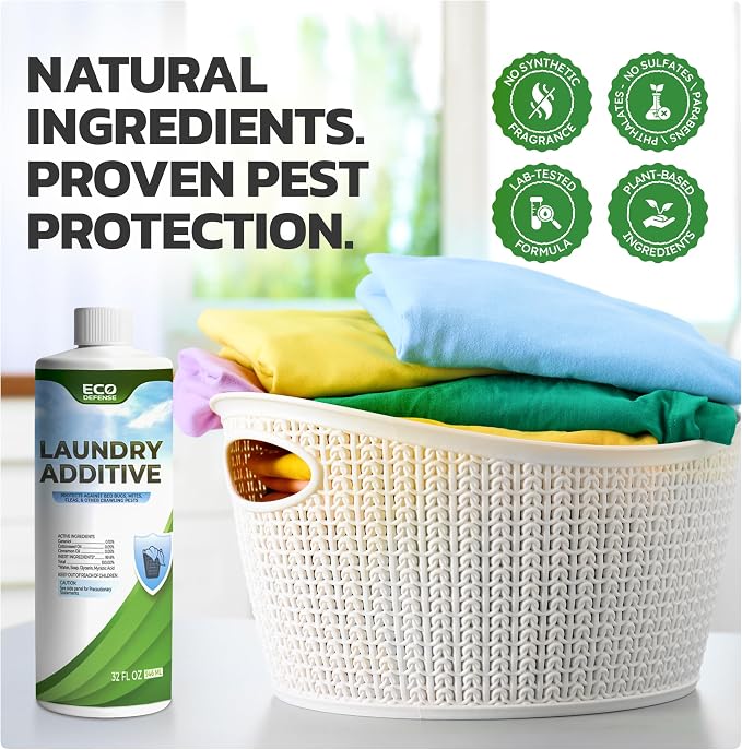 Eco Defense Bed Bug, Mite & Flea Treatment Laundry Additive Mite Killer & Bed Bug Detergent Plant-Based, Child & Pet Friendly Laundry Solution