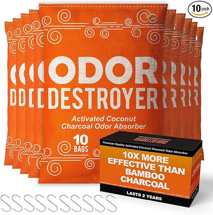 Sunlight® Activated Charcoal Odor Absorber for Home, Odor Eliminator for Strong Odor, Closet deodorizer, Car Air Purifier, Car Smoke Odor Eliminator, better than Bamboo Charcoal Bag 10 Pack, 100g Each