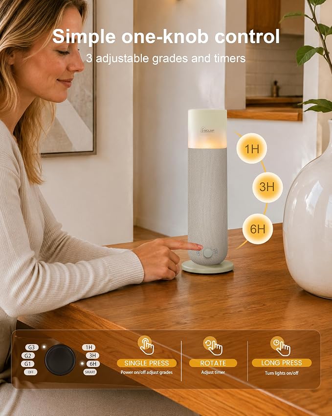 Hotel Collection Diffuser Machine,Fabric-Wrapped Design,Candlelight Atmosphere Lamp,1000 Sq Ft,Waterless Essential Oil Diffuser,Scent Air Machine for Home -Beige,Includes 2 Fragrance Oils