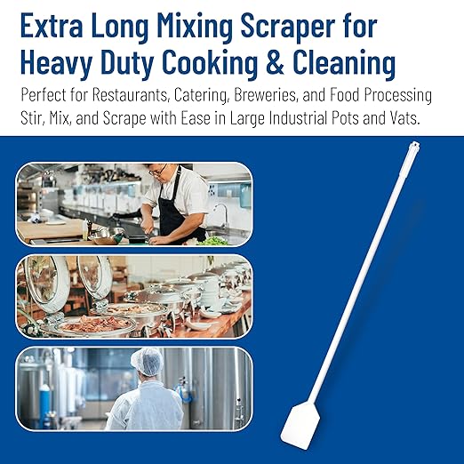 SPARTA Nylon Paddle Mixing Scraper, Food Safe, Waterproof with Long Handle for Large Batch Cooking and Cleaning, 48 Inches, White, (Pack of 6)