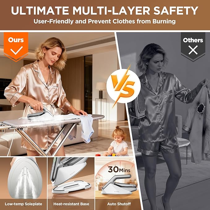 Newbealer Steam Generator Iron, 1500W Turbo Steamer for Clothes (Silver) | 2 Bar Steam Pressure Clothes Iron, 4 Steam & 4 Dry Heat Modes, Fast Heat-Up, 350ml Detachable Tank, Auto-Off, Self-Cleaning