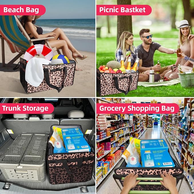 Reusable Grocery Bags Foldable Extra Large Utility Tote Bag with Wire Frame Heavy Duty Shopping Bags with Handles for Groceries Sturdy Grocery Totes with Pockets for Car Trunk Storage Laundry