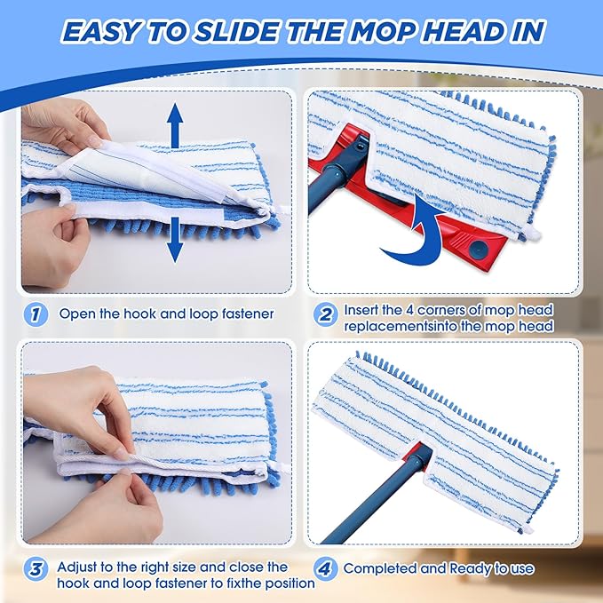 Chengu 3 Pieces Microfiber Flip Mop Refills Replacement Heads Double Sided Cleaning Pads Machine Washable Mop for Dry and Wet Kitchen Home Use