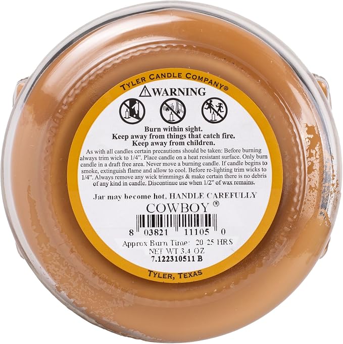 Tyler Candle Company 3105 Cowboy 3 Ounce Scented Jar Candle for Home or Office, Pack of 2