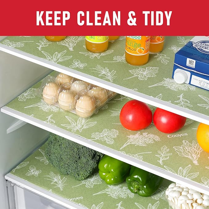 Cooyes Large Fridge Liners for Refrigerator, 24" x 240", Drawer & Shelf Liners for Kitchen Cabinets Non-Adhesive, Breathable Cloth Material, Non-Slip, Keep Produce Fresh Longer, Sage Green