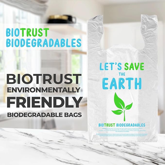Biorift Thank You Bags | 500 Count Bulk Large T-Shirt Grocery Bags w/ Handles, Extra Thick & Durable Shopping Bags for Grocery, Restaurants, Retail Stores & Takeout | 12" x 6.5" x 22" | Made in USA