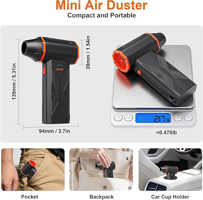 F32 Compressed Air Duster-150000RPM Super Power Electric Air Duster, 3-Speed Adjustable Rechargeable Mini Blower,for PC Keyboard Cleaning, Leaves,Computer, Vacuum Storage Bag.
