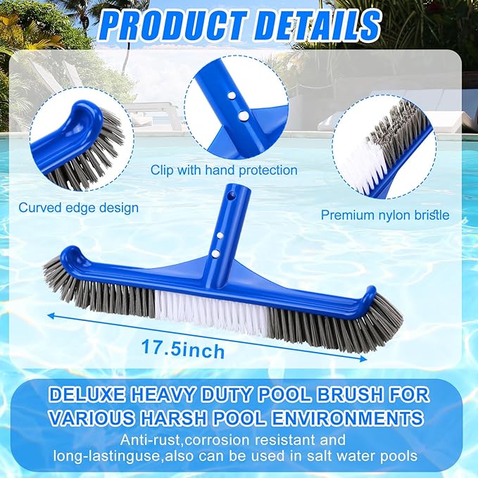 Potchen 6 Pcs Pool Cleaning Kit Include Vacuum Head, Skimmer Net, Brush Head, Telescoping Pole, Pool Chlorine Floater, and Test Strips for Above Ground Pools Hot Tubs Maintenance Tools(Round Vac)
