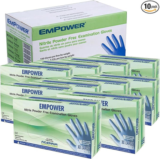 Adenna EMPOWER Disposable Nitrile Glove - 8 Mil, Medical Exam Rubber Gloves with Textured Grip, Non-Latex & Powder-Free, Cleanroom Lab & Industrial use, Case of 900, 2X-Large, Blue