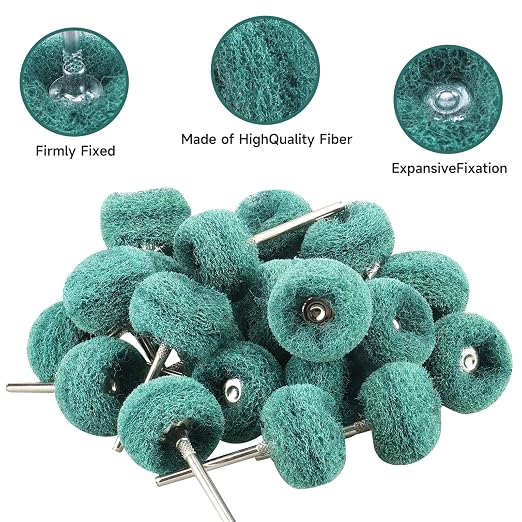 50 PCS Abrasive Buffing Wheels,1 Inch Buffing Polishing Wheel Set for Rotary Tool Accessorie 1/8'' (3mm) Shank, Green 150 Grits for Metal,Wood, Rust Removal