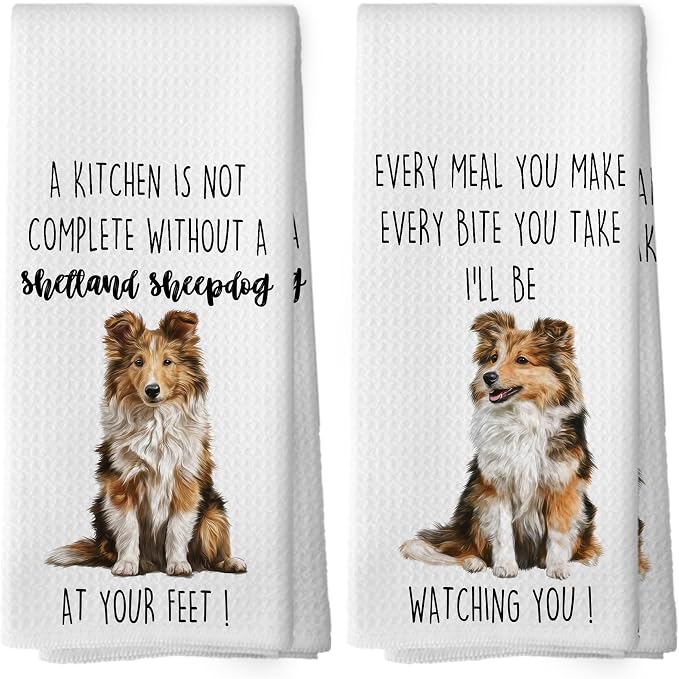 Shetland Sheepdog Dog Kitchen Towels Set of 2, Funny Dog Kitchen Decor, Dogs Gifts for Women Men Hand Towel, Pet Owner Gift Decorative Tea Towels Dish Towel 16x24 Inch
