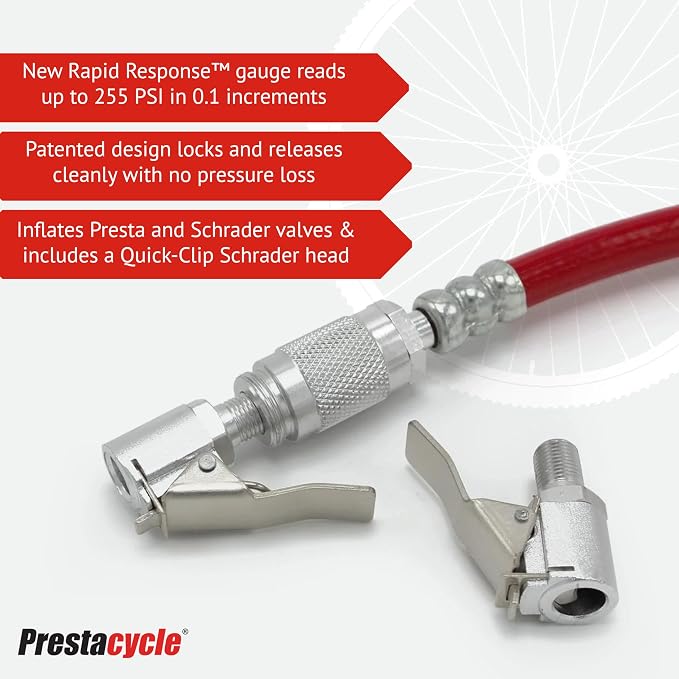 Prestaflator Bike Tire Inflator, Presta & Schrader Valve Air Compressor Tool – Works with Tubeless & Standard Tires – Bike & Car Air Compressor Tire Inflator for MTB & Road Bikes