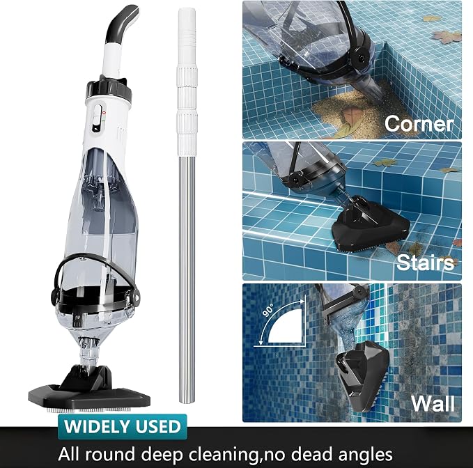Cordless Above Ground Pool Vacuum, 19 GPM Handheld Spa Hot Tub Vacuum Cleaner with 60" Extendable Pole, 60 Min Running Time, Ideal for Cleaning Debris and Sand Underwater