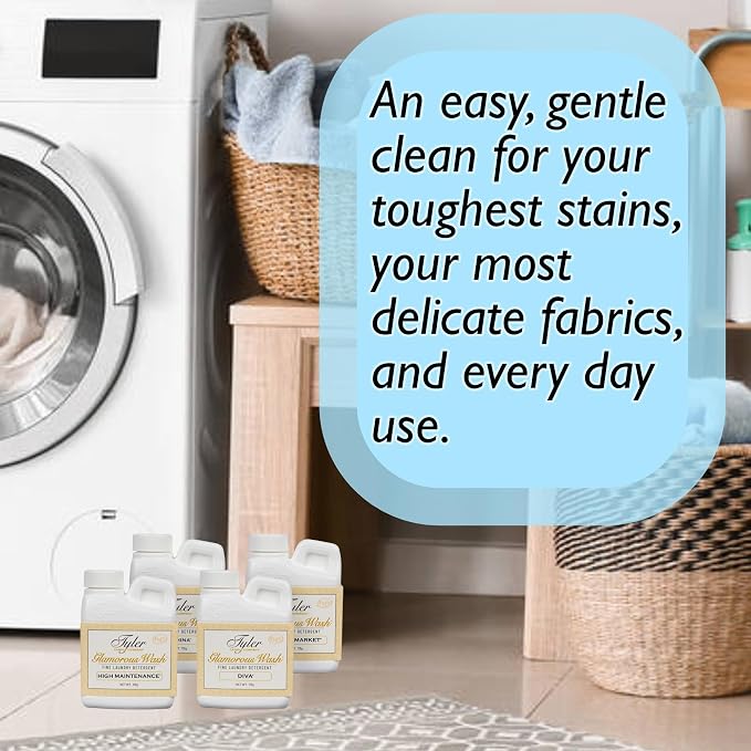 Tyler Candle Glamorous Wash Liquid Laundry Detergent Gift Set - Bundle With Stain Remover Pen - Sample 4 Pack (4 oz.) - Diva, French Market, High Maintenance, Kathina