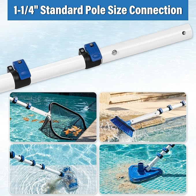 getlstub 16FT Telescopic Pool Pole, Heavy Duty Aluminum Extension Pole 4-16 FT for Above Ground & Inground Pools, Fits Skimmer, Net, Brush & Vacuum Heads