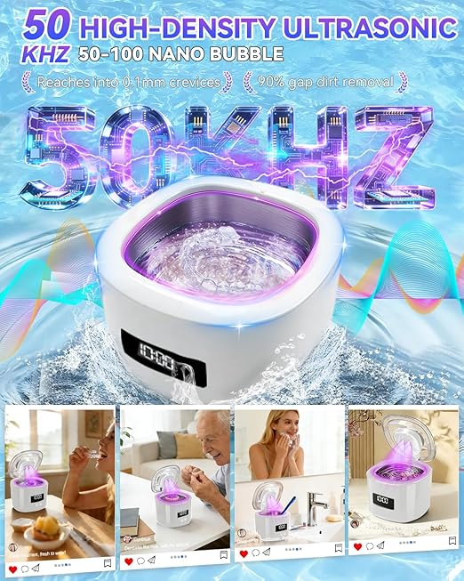 5.0 Upgraded Ultrasonic Retainer Cleaner 300 ML【Top1 German Motor】【SGS-Certified 50KHz Ultrasonic & Dual Tech】【4.0 Smart Chip】【Rechargeable】for Denture, Braces, Night Guards, Aligner,Jewelry and More