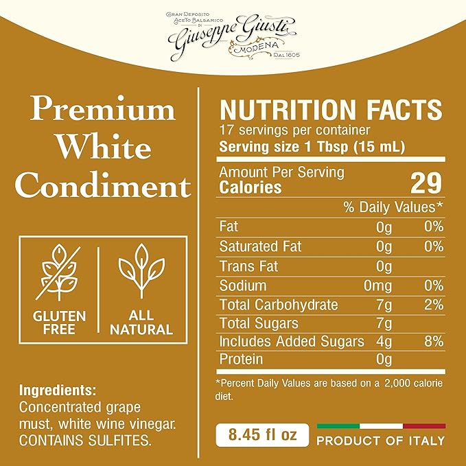 Giusti White Balsamic Vinegar Dressing – Condiment for Cooking and Finishing Dishes Such as Salads, Vegetables, or Fish. Made in Italy with Balsamic Vinegar of Modena – 8.45 fl oz (250 ml) - Pack of 2